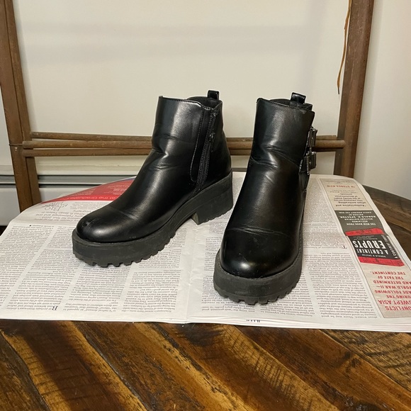 Shoes - Black vegan leather motorcycle boot